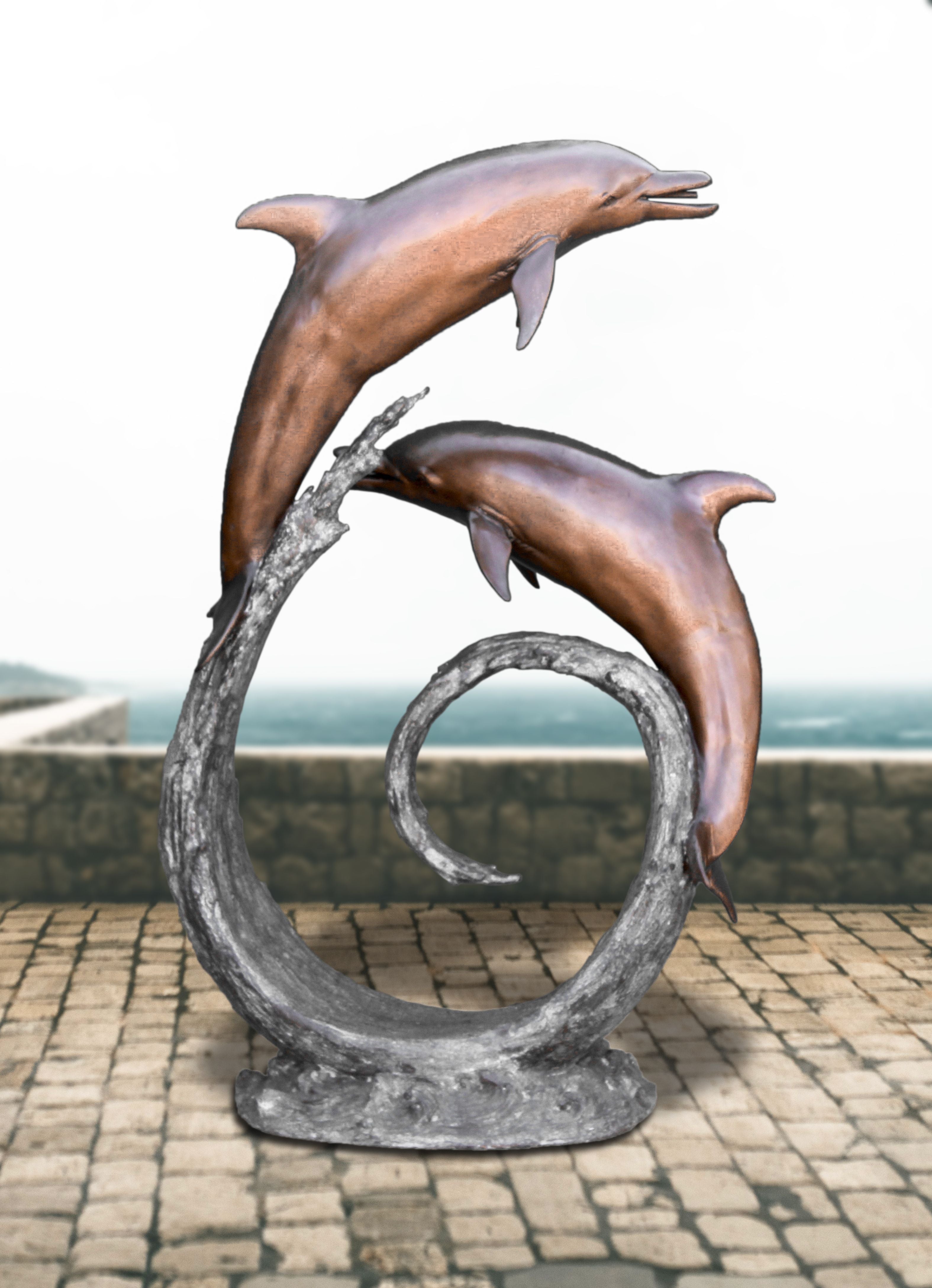 DOLPHIN_DUETS_BRONZE_STATUE - Cast Stone International 